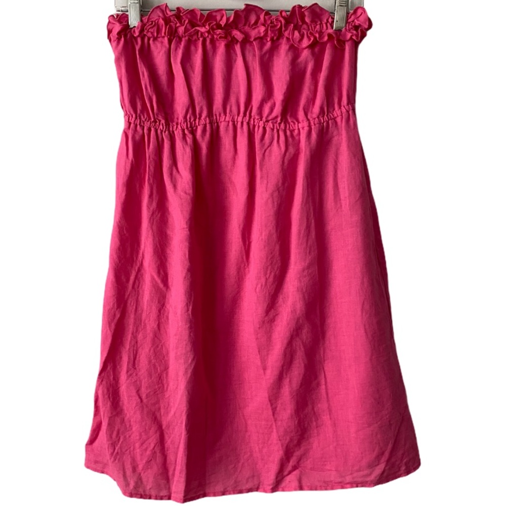 J. Crew Bright Pink Ruffle Strapless Dress Medium - Picture 1 of 5